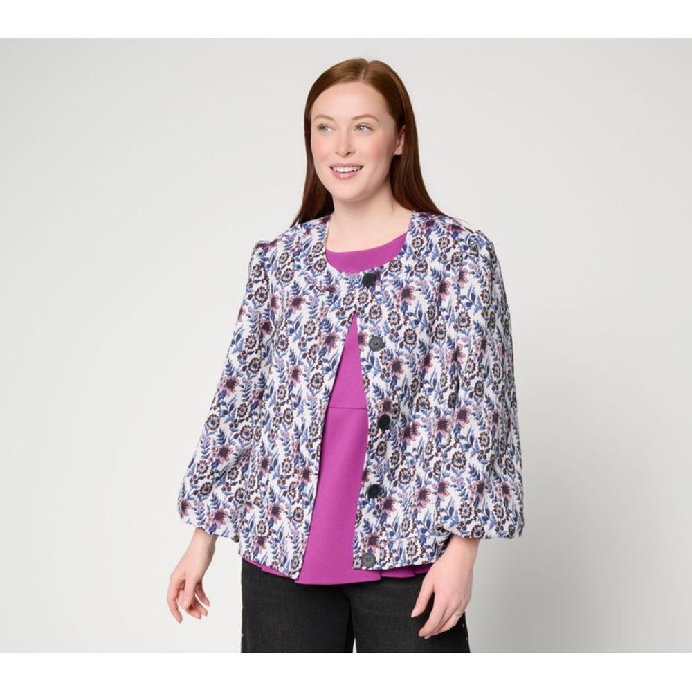 by Stacy London Women's Plus Sz Jacket 2X Grand Dame Floral Multi-colored